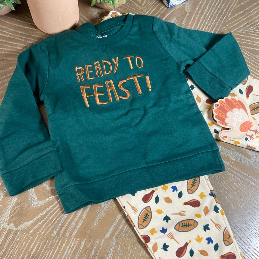 NWT! New Baby Boy Fall Harvest Thanksgiving Autumn Football Sweatshirt & Pants